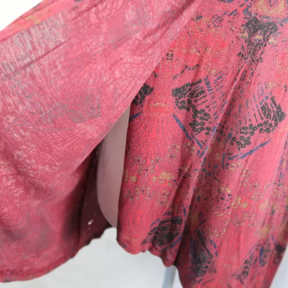 Free People Burgundy Red Printed Flyaway Top M